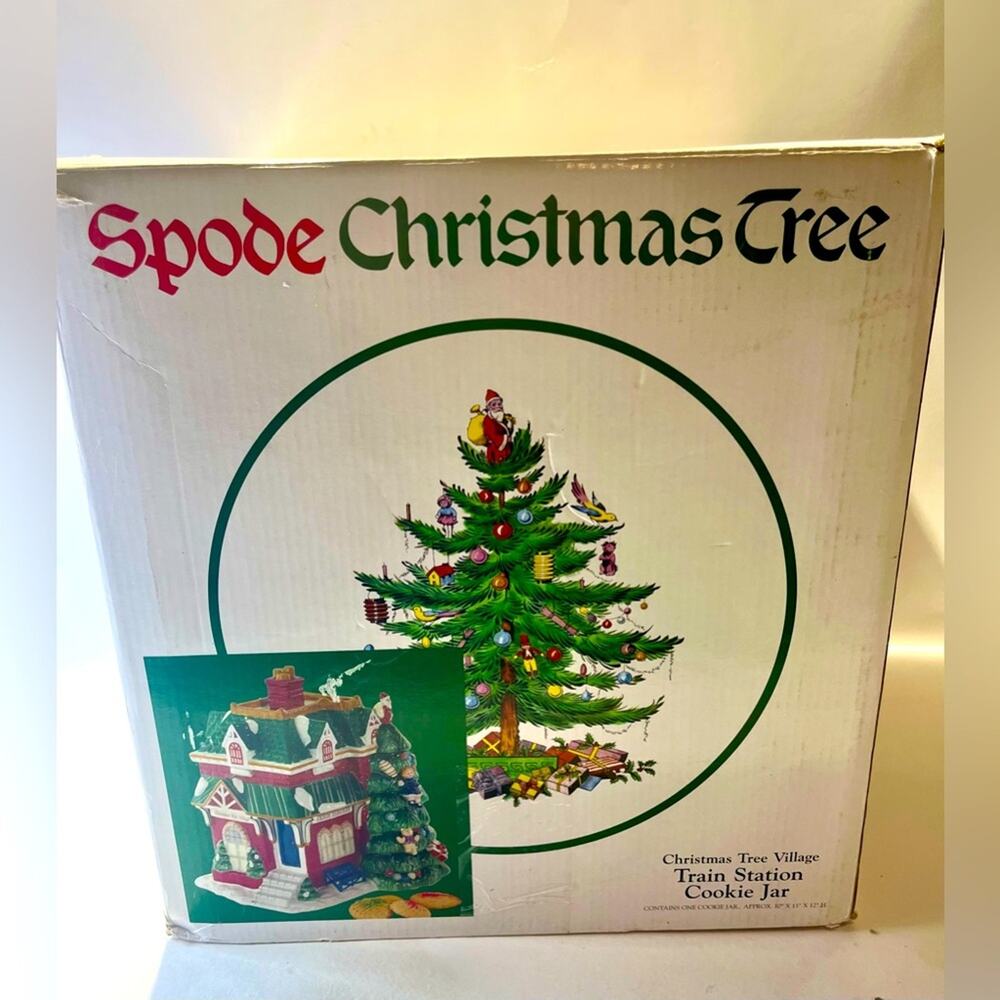 Spode Christmas Tree Village Train Station cookie jar